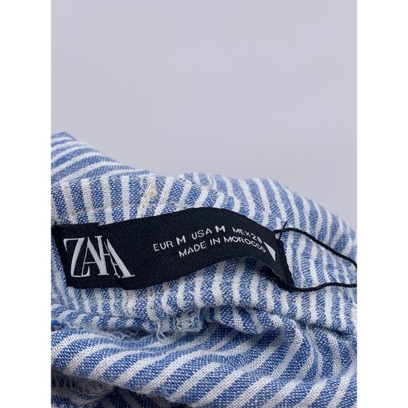 ZARA Women's Blue-White Striped Relaxed Fit Straight Leg Wide-Cuff Pant SZ M - Picture 9 of 10